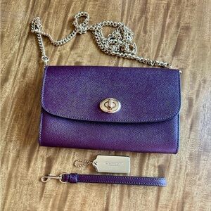 Coach Metallic Purple Leather Chain Crossbody